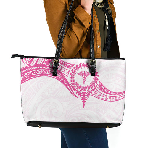 New Zealand Aotearoa Leather Tote Bag Nurse Tribal Pink Version