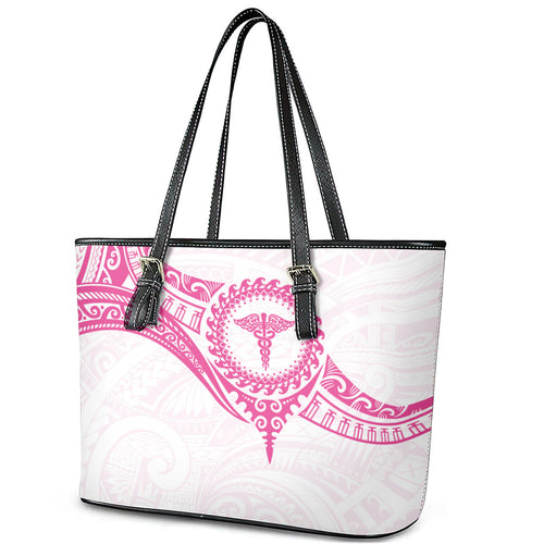 New Zealand Aotearoa Leather Tote Bag Nurse Tribal Pink Version
