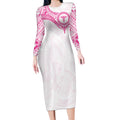 Personalised New Zealand Aotearoa Long Sleeve Bodycon Dress Nurse Tribal Pink Version