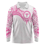 Personalised New Zealand Aotearoa Long Sleeve Polo Shirt Nurse Tribal Pink Version
