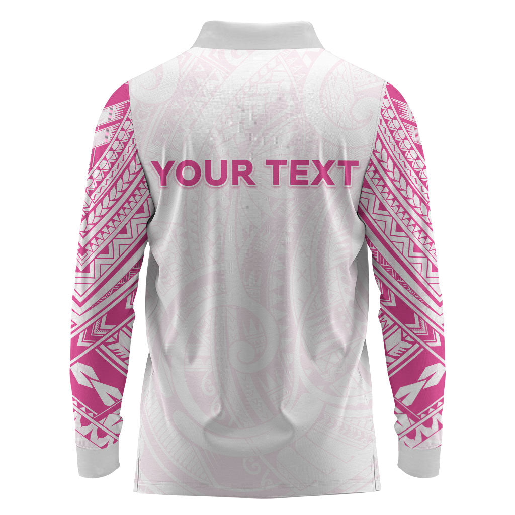Personalised New Zealand Aotearoa Long Sleeve Polo Shirt Nurse Tribal Pink Version