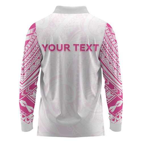 Personalised New Zealand Aotearoa Long Sleeve Polo Shirt Nurse Tribal Pink Version