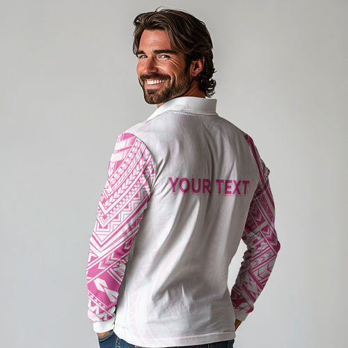 Personalised New Zealand Aotearoa Long Sleeve Polo Shirt Nurse Tribal Pink Version