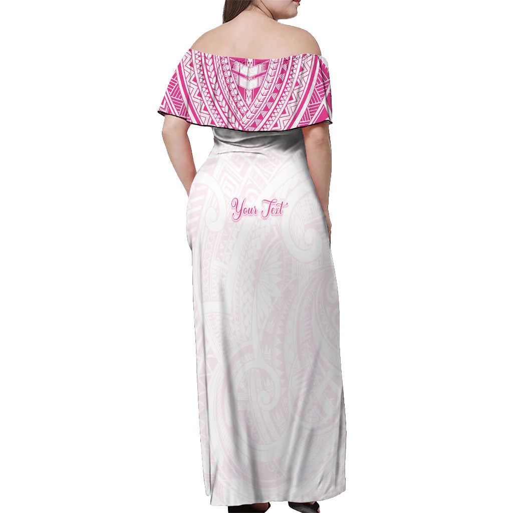 Personalised New Zealand Aotearoa Off Shoulder Maxi Dress Nurse Tribal Pink Version