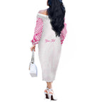 Personalised New Zealand Aotearoa Off The Shoulder Long Sleeve Dress Nurse Tribal Pink Version
