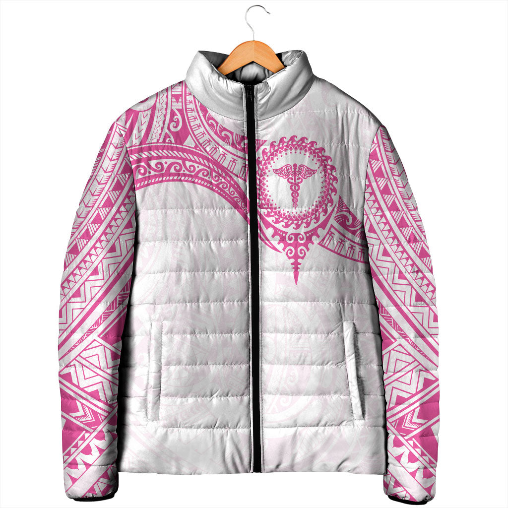 Personalised New Zealand Aotearoa Padded Jacket Nurse Tribal Pink Version