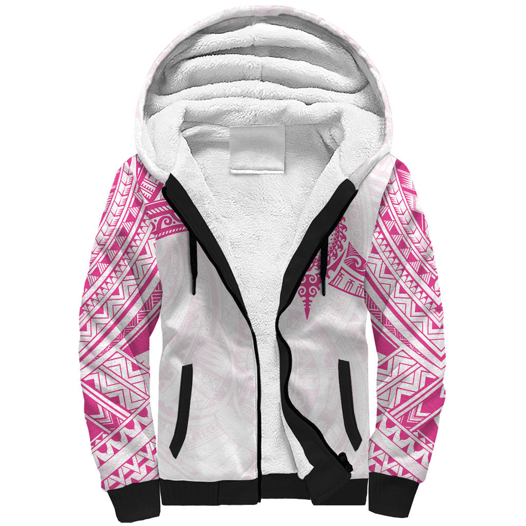 Personalised New Zealand Aotearoa Sherpa Hoodie Nurse Tribal Pink Version
