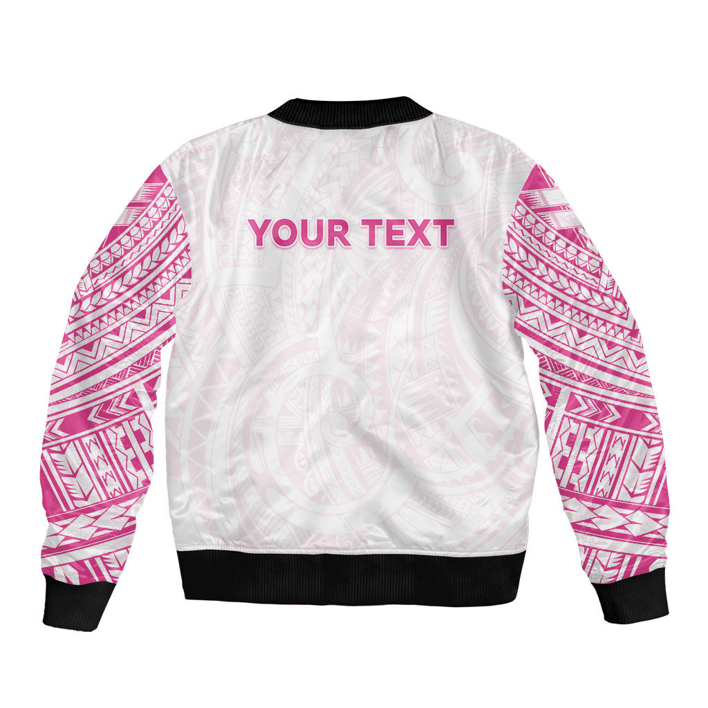 Personalised New Zealand Aotearoa Sleeve Zip Bomber Jacket Nurse Tribal Pink Version