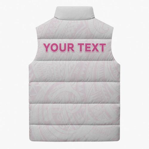 Personalised New Zealand Aotearoa Sleeveless Puffer Jacket Nurse Tribal Pink Version