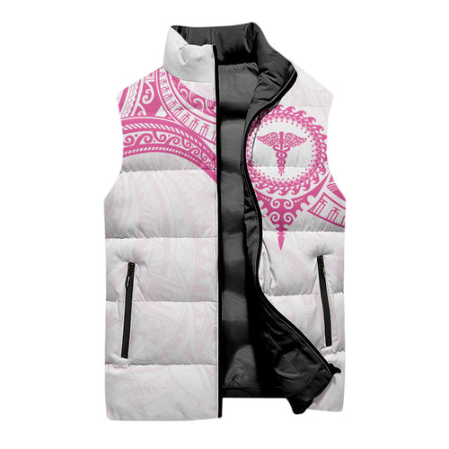 Personalised New Zealand Aotearoa Sleeveless Puffer Jacket Nurse Tribal Pink Version
