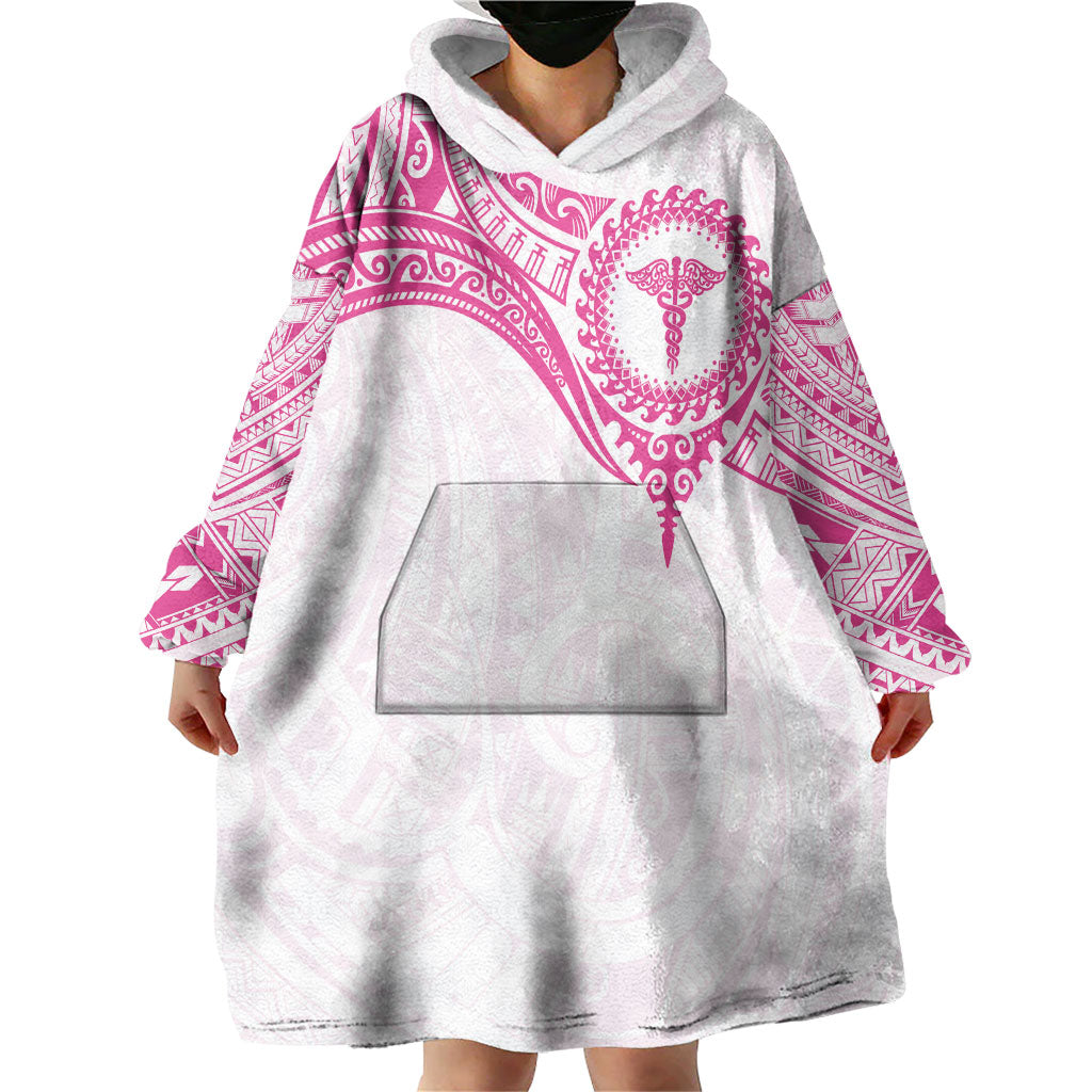 Personalised New Zealand Aotearoa Wearable Blanket Hoodie Nurse Tribal Pink Version
