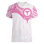 Personalised New Zealand Aotearoa Women V-Neck T-Shirt Nurse Tribal Pink Version