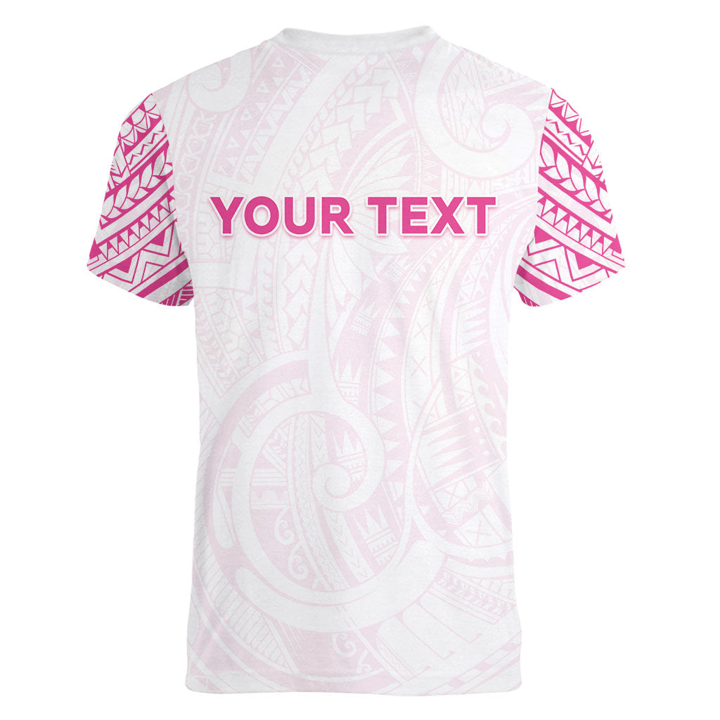 Personalised New Zealand Aotearoa Women V-Neck T-Shirt Nurse Tribal Pink Version