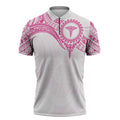 Personalised New Zealand Aotearoa Zipper Polo Shirt Nurse Tribal Pink Version