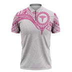 Personalised New Zealand Aotearoa Zipper Polo Shirt Nurse Tribal Pink Version