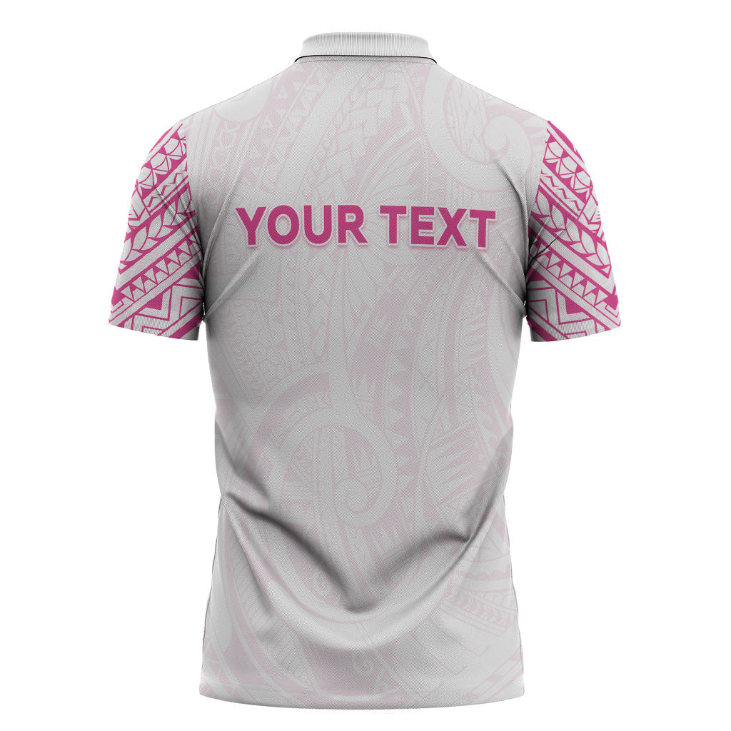 Personalised New Zealand Aotearoa Zipper Polo Shirt Nurse Tribal Pink Version