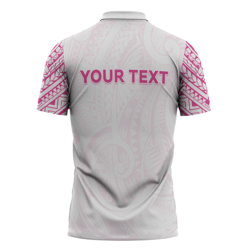 Personalised New Zealand Aotearoa Zipper Polo Shirt Nurse Tribal Pink Version