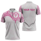 Personalised New Zealand Aotearoa Zipper Polo Shirt Nurse Tribal Pink Version