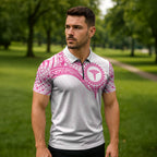 Personalised New Zealand Aotearoa Zipper Polo Shirt Nurse Tribal Pink Version