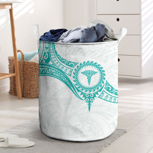 New Zealand Aotearoa Laundry Basket Nurse Tribal Teal Version