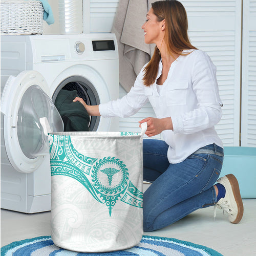 New Zealand Aotearoa Laundry Basket Nurse Tribal Teal Version
