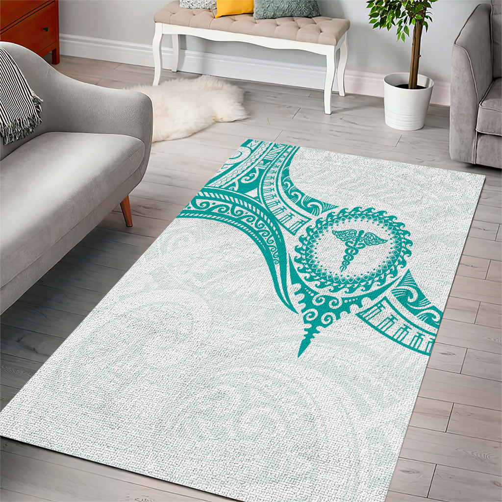 New Zealand Aotearoa Area Rug Nurse Tribal Teal Version
