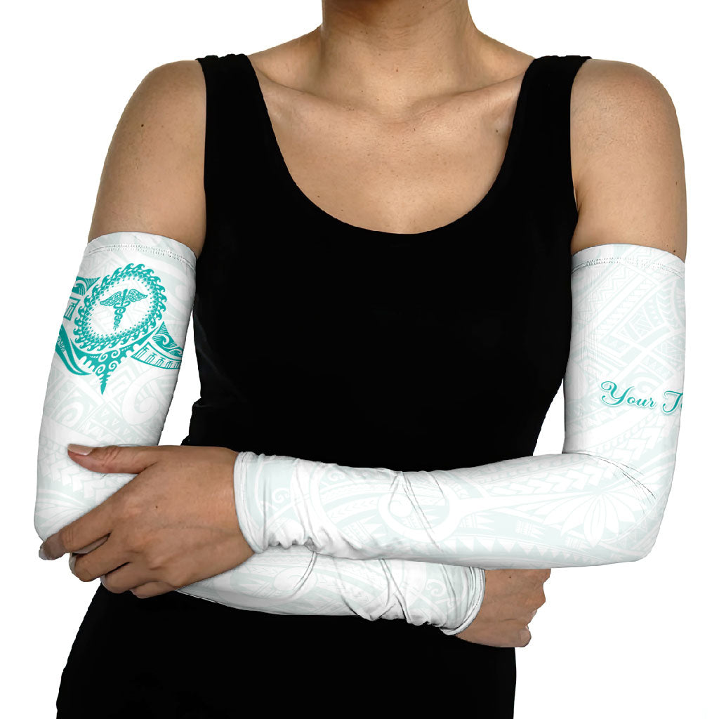 Personalised New Zealand Aotearoa Arm Sleeves Nurse Tribal Teal Version