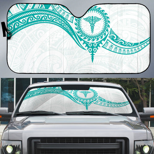 New Zealand Aotearoa Auto Sun Shade Nurse Tribal Teal Version