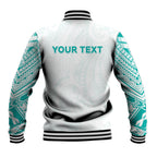 Personalised New Zealand Aotearoa Baseball Jacket Nurse Tribal Teal Version