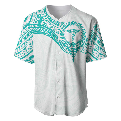 Personalised New Zealand Aotearoa Baseball Jersey Nurse Tribal Teal Version