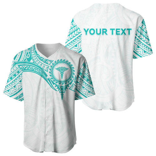 Personalised New Zealand Aotearoa Baseball Jersey Nurse Tribal Teal Version