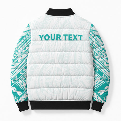 Personalised New Zealand Aotearoa Bomber Puffer Jacket Nurse Tribal Teal Version