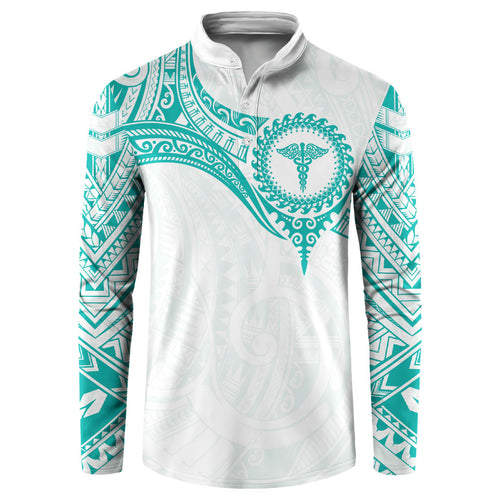 Personalised New Zealand Aotearoa Button Sweatshirt Nurse Tribal Teal Version