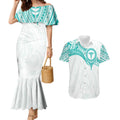 Personalised New Zealand Aotearoa Couples Matching Mermaid Dress and Hawaiian Shirt Nurse Tribal Teal Version