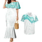 Personalised New Zealand Aotearoa Couples Matching Mermaid Dress and Hawaiian Shirt Nurse Tribal Teal Version