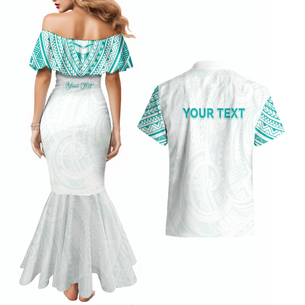 Personalised New Zealand Aotearoa Couples Matching Mermaid Dress and Hawaiian Shirt Nurse Tribal Teal Version