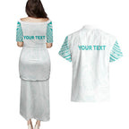 Personalised New Zealand Aotearoa Couples Matching Puletasi and Hawaiian Shirt Nurse Tribal Teal Version