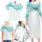Personalised New Zealand Aotearoa Family Matching Long Sleeve Bodycon Dress and Hawaiian Shirt Nurse Tribal Teal Version