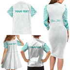 Personalised New Zealand Aotearoa Family Matching Long Sleeve Bodycon Dress and Hawaiian Shirt Nurse Tribal Teal Version