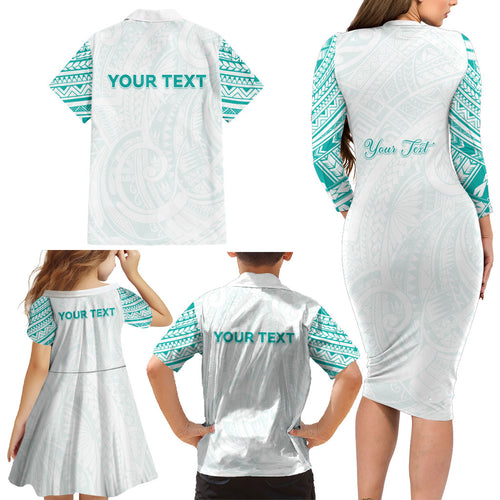 Personalised New Zealand Aotearoa Family Matching Long Sleeve Bodycon Dress and Hawaiian Shirt Nurse Tribal Teal Version