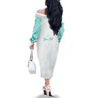 Personalised New Zealand Aotearoa Family Matching Off The Shoulder Long Sleeve Dress and Hawaiian Shirt Nurse Tribal Teal Version