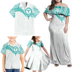 Personalised New Zealand Aotearoa Family Matching Off Shoulder Maxi Dress and Hawaiian Shirt Nurse Tribal Teal Version