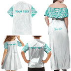 Personalised New Zealand Aotearoa Family Matching Off Shoulder Maxi Dress and Hawaiian Shirt Nurse Tribal Teal Version