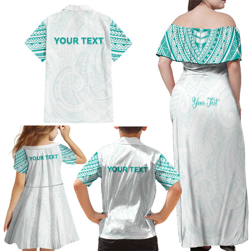Personalised New Zealand Aotearoa Family Matching Off Shoulder Maxi Dress and Hawaiian Shirt Nurse Tribal Teal Version