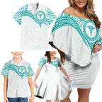 Personalised New Zealand Aotearoa Family Matching Off Shoulder Short Dress and Hawaiian Shirt Nurse Tribal Teal Version