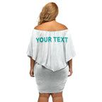 Personalised New Zealand Aotearoa Family Matching Off Shoulder Short Dress and Hawaiian Shirt Nurse Tribal Teal Version