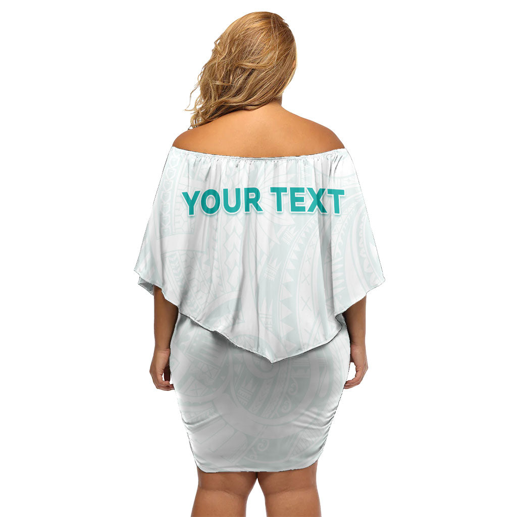 Personalised New Zealand Aotearoa Family Matching Off Shoulder Short Dress and Hawaiian Shirt Nurse Tribal Teal Version