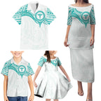 Personalised New Zealand Aotearoa Family Matching Puletasi and Hawaiian Shirt Nurse Tribal Teal Version