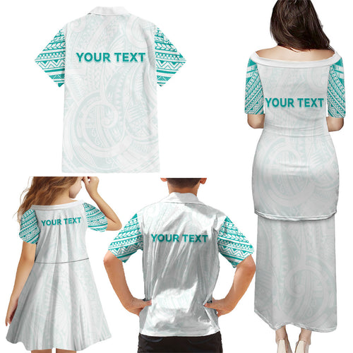 Personalised New Zealand Aotearoa Family Matching Puletasi and Hawaiian Shirt Nurse Tribal Teal Version