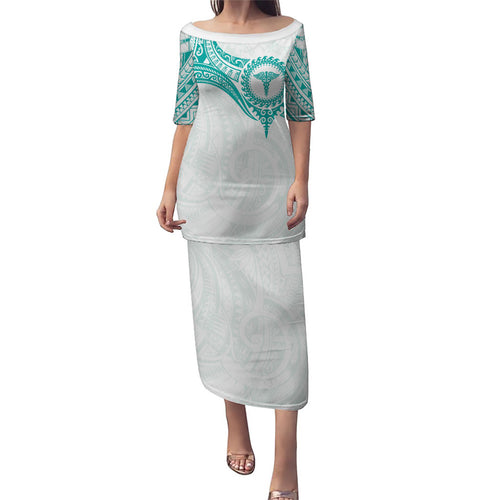 Personalised New Zealand Aotearoa Family Matching Puletasi and Hawaiian Shirt Nurse Tribal Teal Version